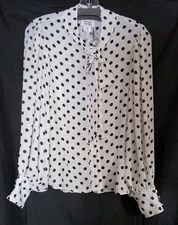 Unique Vintage 1950's-70's Style Top White Black Polka Dots Neck Scarf Sz S NWT