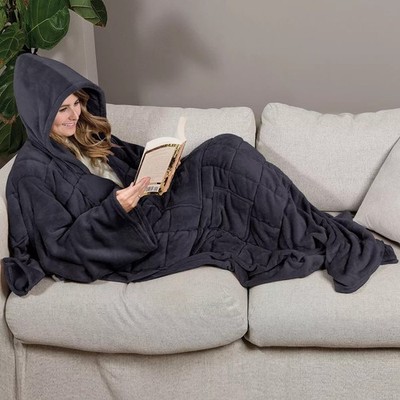 Ella Jayne Wearable Weighted Snuggle Blanket Black Soft plush