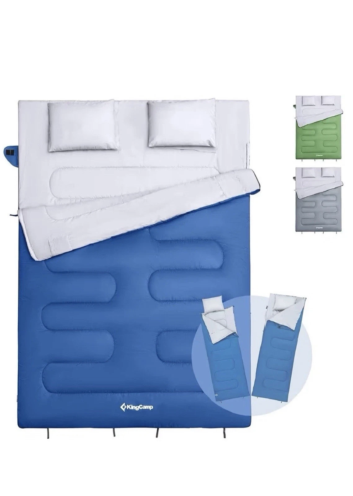 KingCamp Double Sleeping Bag with 2 Pillows Waterproof Rectangular 220x150cm KS