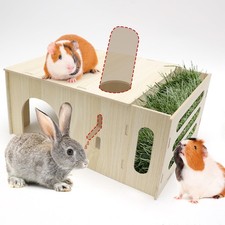 Heuraufe Meerschweinchen Haus aus Holz Groß Versteck für Zwerg Hamster Rennmä...