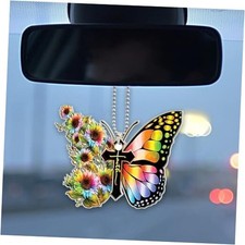 Butterfly Car Rear View Mirror Charm, 2D Flat Acrylic Car Hanging Colorful