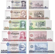 Germany Democratic Republic 5-100 Marks 5 Pieces Set, 1971-1975, P-27a-31a, UNC