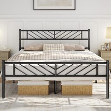 3ft/4ft6/5ft Strong Metal Bed Frame with Headboard & Footboard Heavy Duty Base