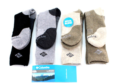 New COLUMBIA Size 6-12 4-Pack Multi-Colors Wool Blend Heavyweight Crew Socks