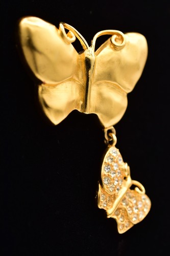 Givenchy Vintage Schmetterling Anstecknadel Brosche Kristall gebürstet Gold klobig signiert Bin1 - Bild 2 von 12