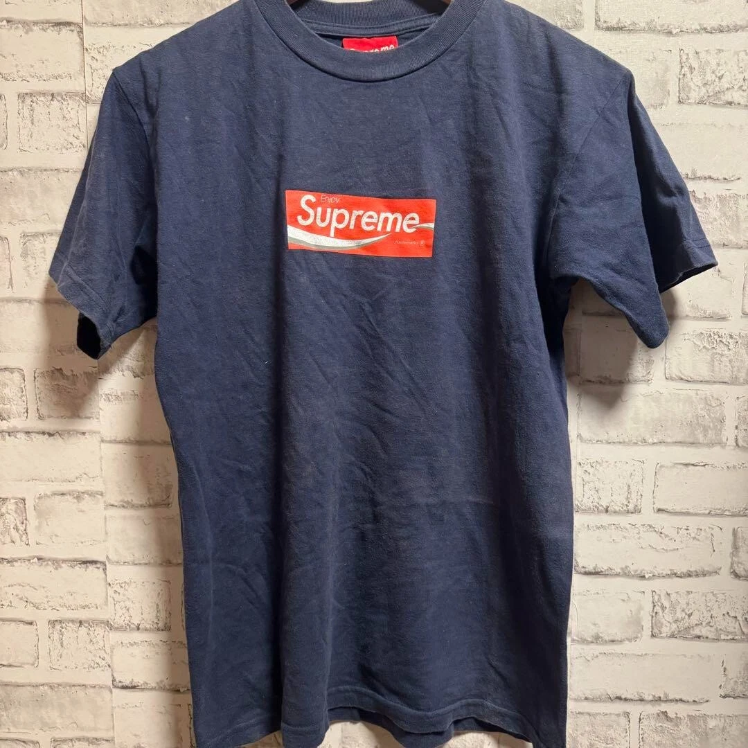 Supreme 1997 Vintage Navy Cola T Shirt Box Logo M Rare Distressed