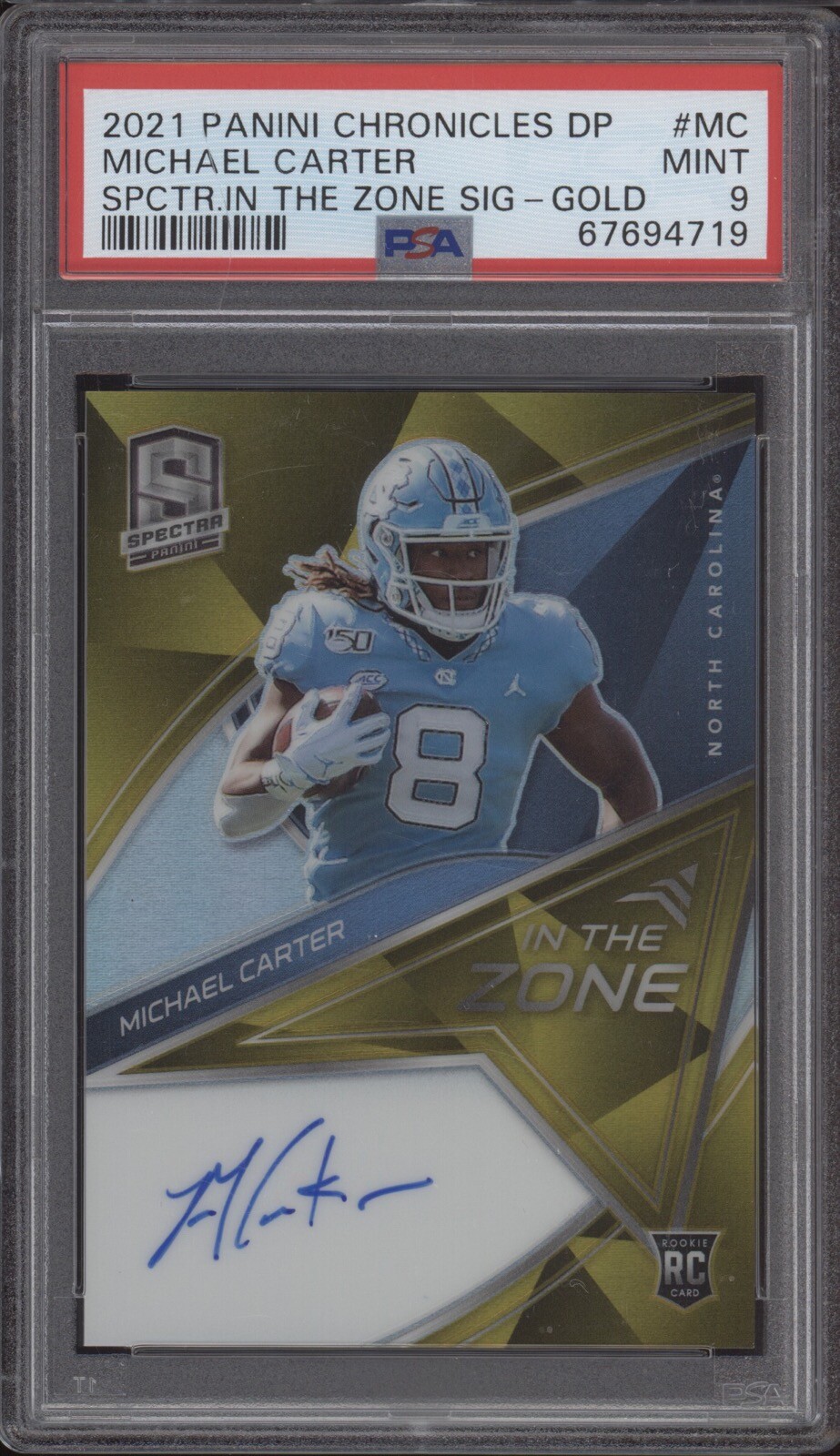 Michael Carter Panini Chronicles Draft Picks Spectra in the Zone Signatures #MC Gold