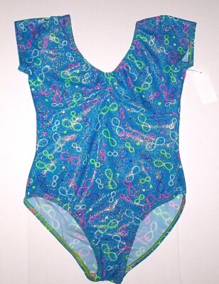 Motionwear Leotard Bodysuit SS Gymnastics Teal Print Hologram Mystique New Women