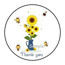 30 THANK YOU SUNFLOWERS BUMBLE BEES ENVELOPE SEALS LABELS STICKERS 1.5" ROUND