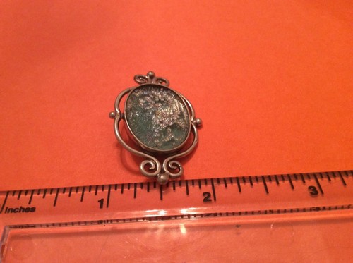 925 sterling silver antique Roman glass Israel green Bruria Tamir pin brooch - Picture 7 of 7