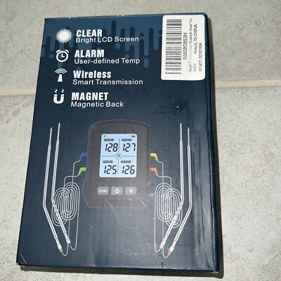 Wireless Remote 4 Probe Meat Thermometer Alarm Temp / Magnetic Back
