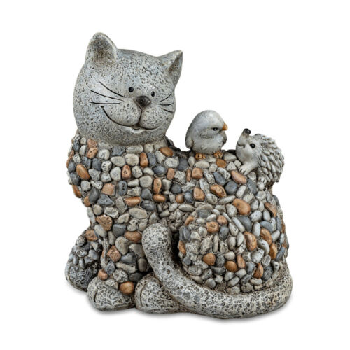 Katze mit Igel + Vogel 27 cm grau Dekofigur Tier formano 729484 Gartenfigur - Bild 1 von 3