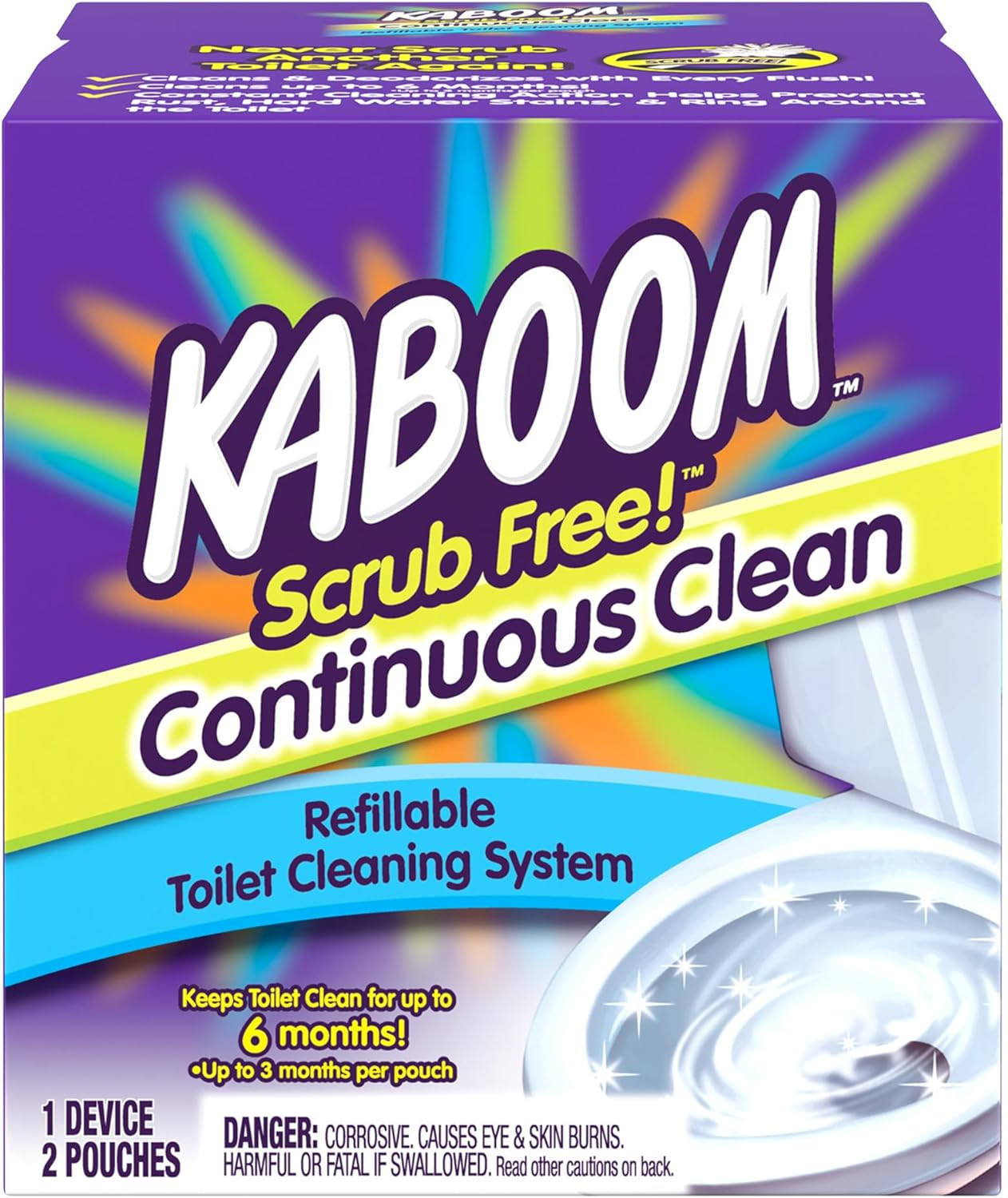 Kaboom Scrub-Free Toilet Cleaner System Lasts 6 Months with 2 Refills