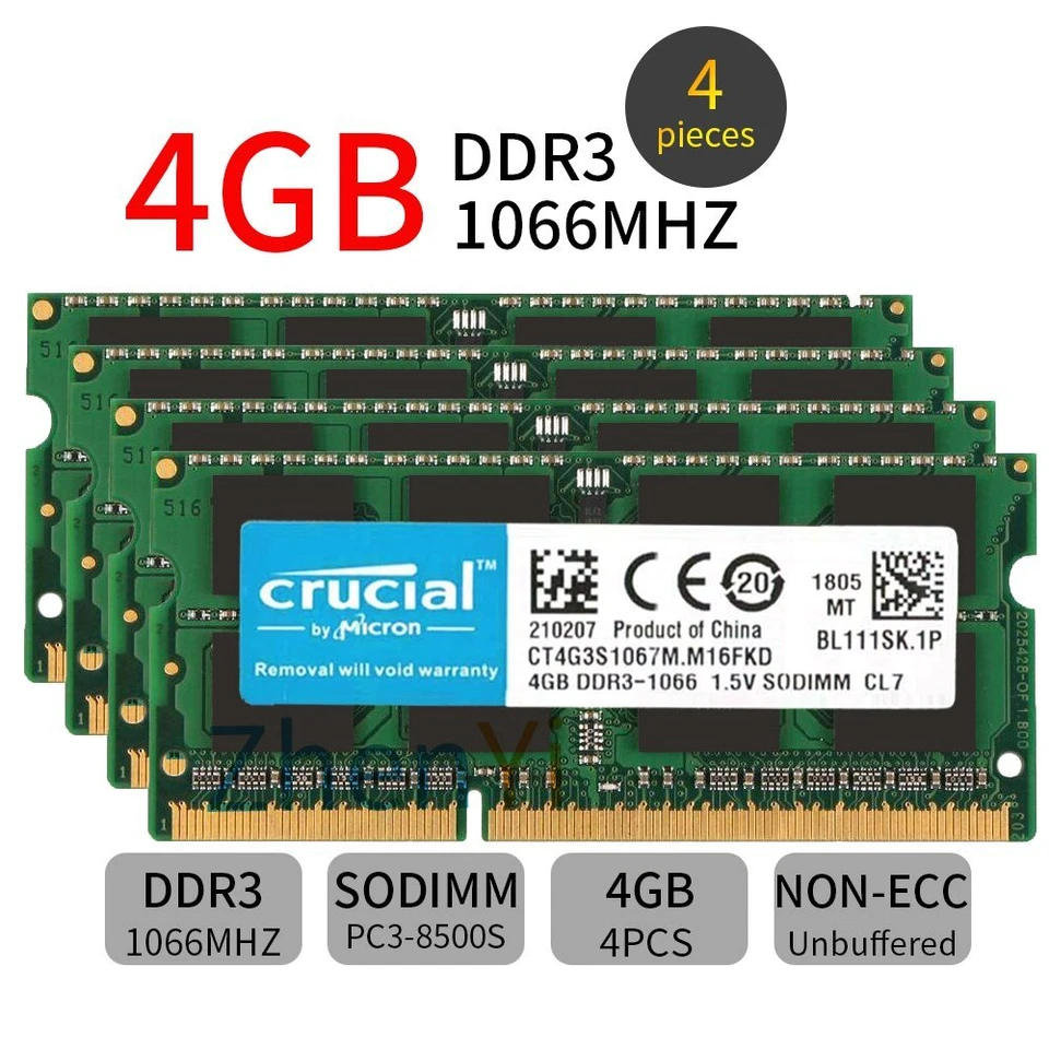 32GB 16GB 8GB 4GB PC3-8500S DDR3 1066MHz SODIMM Laptop Memory For Crucial Lot UK - Image 3 of 4