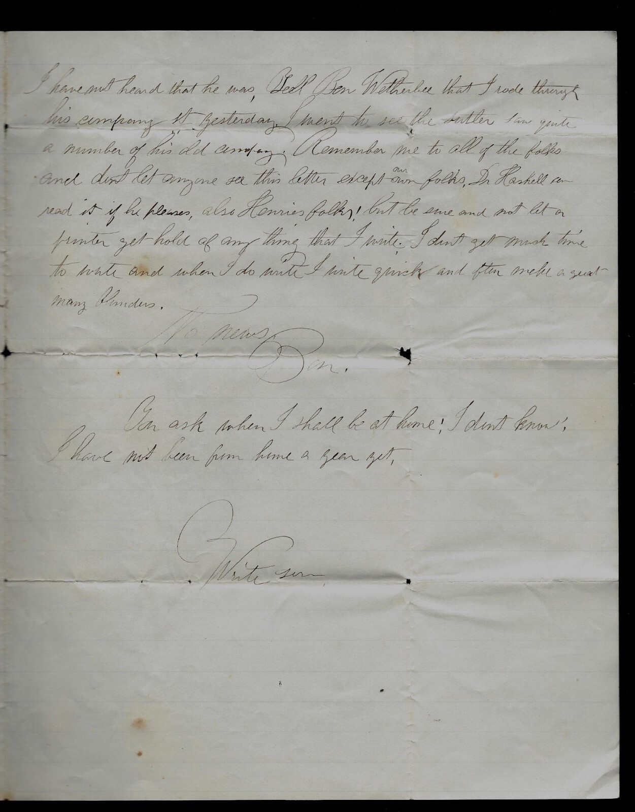 CIVIL WAR LETTER 2nd Massachusetts Heavy Artillery Rebels Capture