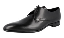 PRADA Polished Leather Pointed Derby Dress Shoes - Black - NEW -  US 11 EU 44