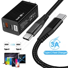 65W GaN USB Type C Fast Wall Charger PD Adapter Cable For MacBook iPhone Samsung
