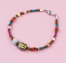 Multi stone bracelet, Buddha charm handmade jewelry