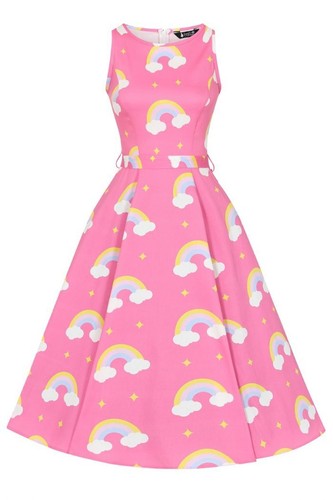 Rainbow Wishes Hepburn Dress 16-28 Lady V Vintage London 50s pinup pink - 第 1/9 張圖片