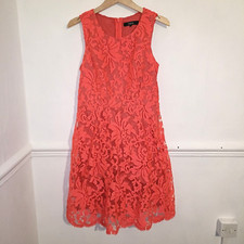 Next Womens Dress Orange Size UK 10 Lace Embroidered Party Event Occasion Lined