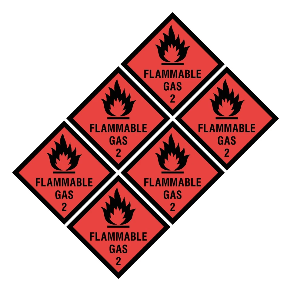 HEALTH&SAFETYDIRECT 6x Flammable Gas Hazchem Sign or Sticker - 100x100mm