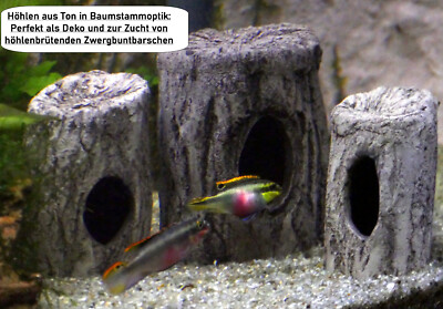 Fisch Höhle Baumstamm aus Ton, Aquarium, Deko, Barsch, Wels, Schmerle, Handmade