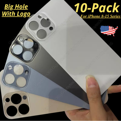 10 Lot For iPhone 15 14 13 12 11 XS 8 Back Glass Replacement Big Hole Rear Cover