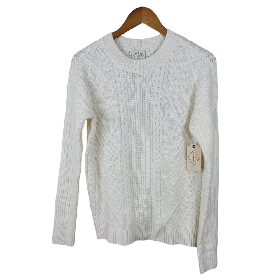 NUEVO Suéter Tejido con Cable St Johns Bay Talla XS Blanco Pullover Fair Isle Nordic Foto 2 de 4