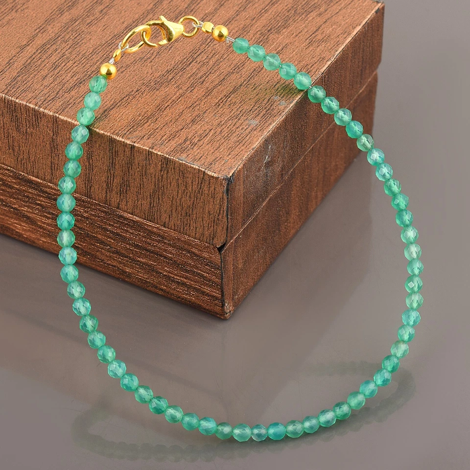 Natural 3mm Facetado Verde Onix Cuentas Redondas Cadena Mano Pulsera Mujer Joyas - Imagen 2 de 4