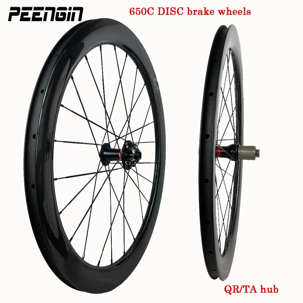 Super Light 650C Carbon Road Bike Wheelset Disc Brake QR Hub  Clincher/Tubular