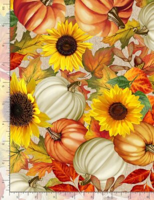 Fall Fabric | Harvest Pumpkin Sunflower Leaves | Timeless Treasures YARD