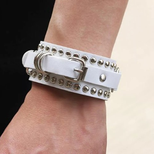 Vegan Leather Bracelet stud belt cuff punk emo edgy goth black white - Picture 4 of 12