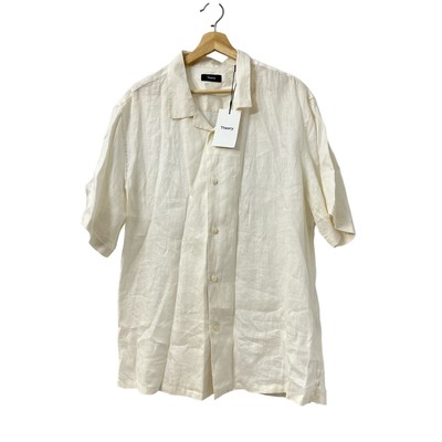 Theory Daze Shirt Men s XXL Precise Linen Ivory Short Sleeve Summer Camp 2XL