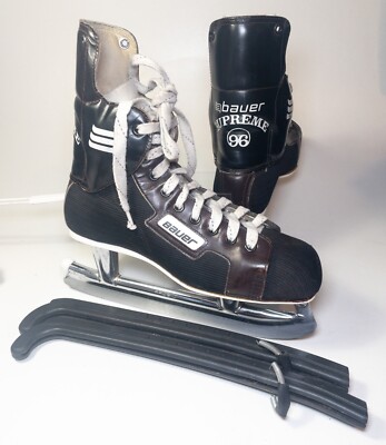 Vintage Bauer Supreme 96 Senior Ice Hockey Skates Probilt Blade Guards Size 11
