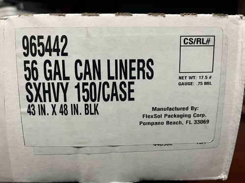 56 Gallon Black Trash Bags, 43x48, SXHVY Gauge .75 MIL 150 Bags per case - Picture 2 of 3