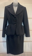 CHRISTIAN DIOR Black CASHMERE Pinstripe Peplum Jkt-4 Skirt-4/6 Suit Pkts Lined
