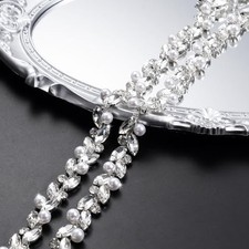 Pearls Silver Rhinestones Trim Chain 1 Yard  T214,1Y  1 Yards Silver-Clear-T214