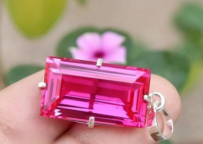 Gravitygems Anhänger 925 Silber Natürlicher Pink Saphir Baguette 22 Ct