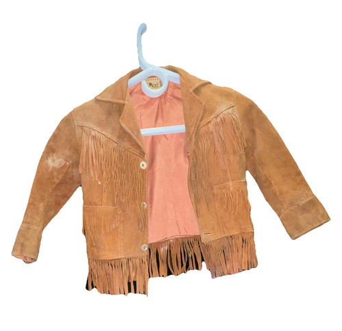 Mont Unisex Kids Brown Suede Jacket Fringe Button Long Sleeve Size 4