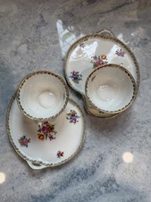 Set of 2 Vintage Tea Cups and Snack Plates with Gold Trim Floral