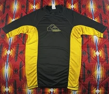 Vintage Quicksilver Rash Guard Mens Large Black Yellow Y2K Surf Outdoors Beach