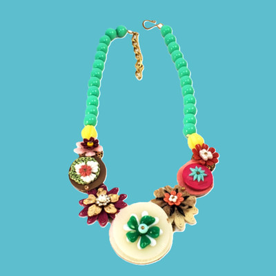 METAL MONK NY Frida Plastic Floral Necklace 18'' to 20'' Unsigned