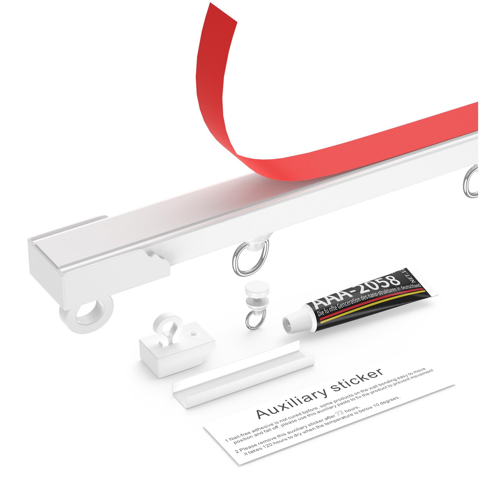 Rail de rideau adhésif sans perçage tringle autocollante plafond mur 80cm
