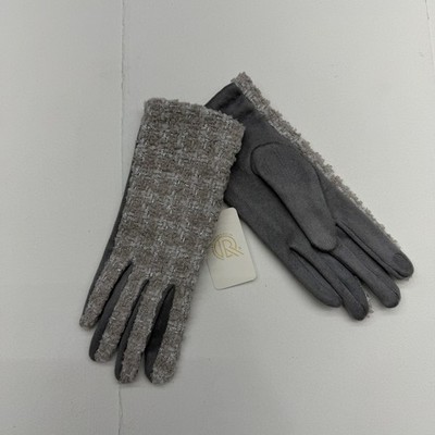 CR Gloves Womens One Size Gray Boucle Faux Fur Trim Touchscreen Winter Warm