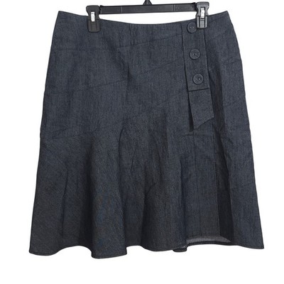 Sandro Sportswear Officer Pleated Denim Skirt Size 12 Dark Wash A-Line Flare Y2K