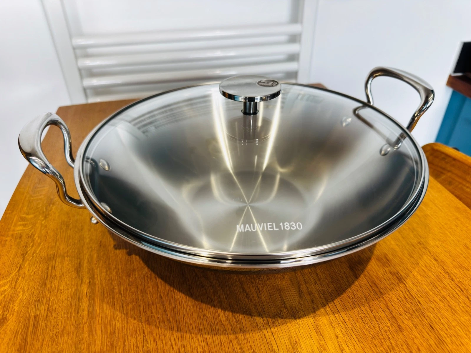 Mauviel M'Cook Wok 32cm 2 Handles Glass Lid Stainless Steel Induction France VGC
