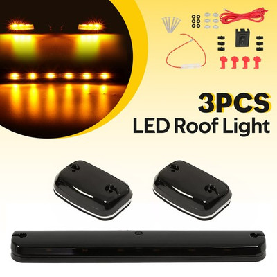 Full Set Amber LED Cab Roof Marker Lights Assy For Chevy GMC 2500HD 3500HD 07-21