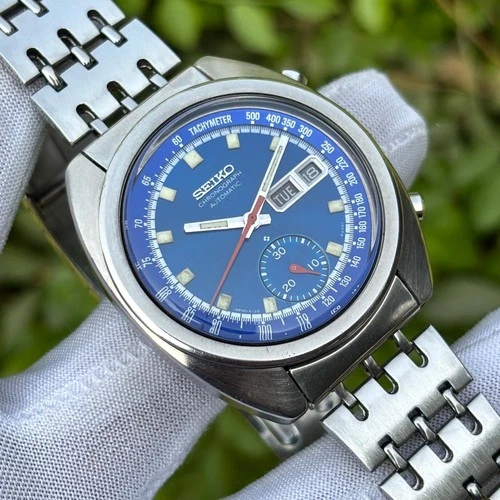 Vintage Seiko "BRUCE LEE" Chronograph Blue Sunburst Auto Japan Watch 6139-6012