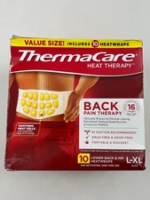 Thermacare 10 Heat Wraps Back Pain Therapy Sz L-XL DAMAGED SEALED BOX Exp 10/27