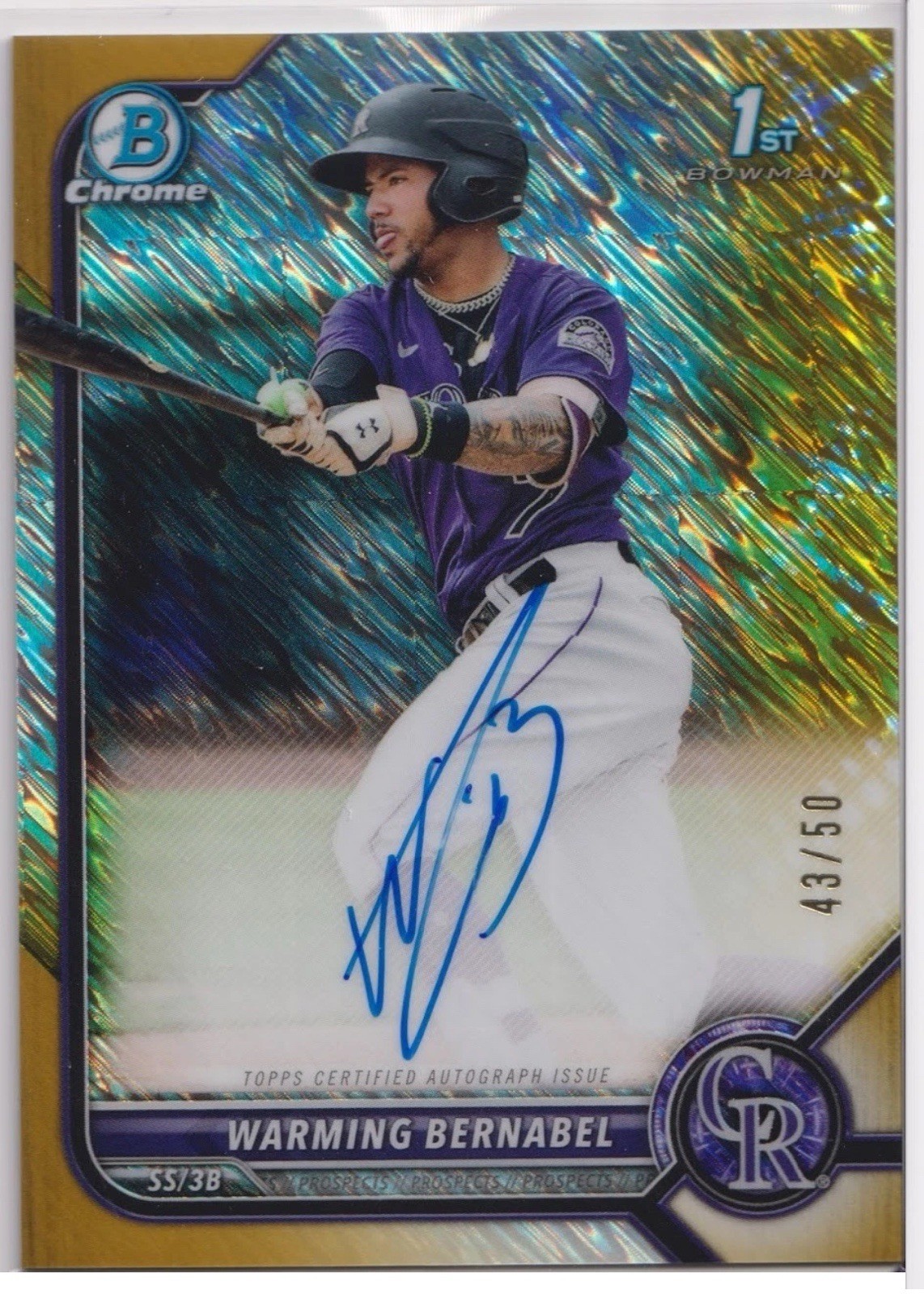 2022 Bowman Chrome Auto 1st WARMING BERNABEL GOLD SHIMMER Refractor /50